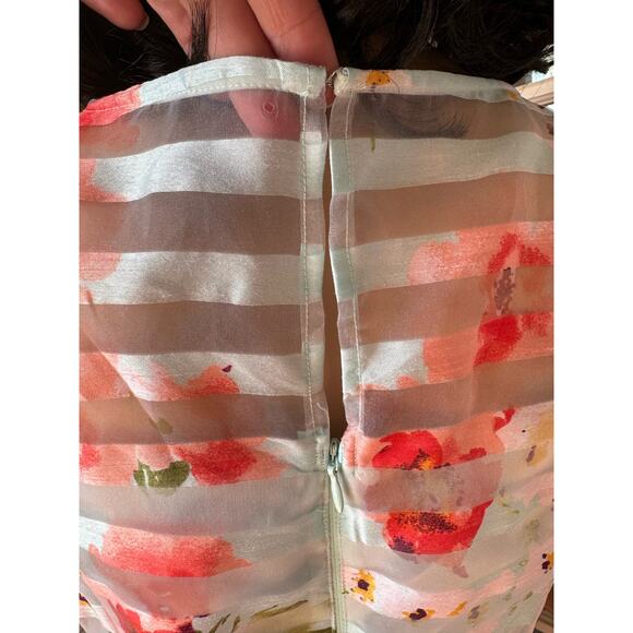 NWT Floral Striped Sheer sleeveless mint coral Sandra Darren dress size 8 - Picture 12 of 16